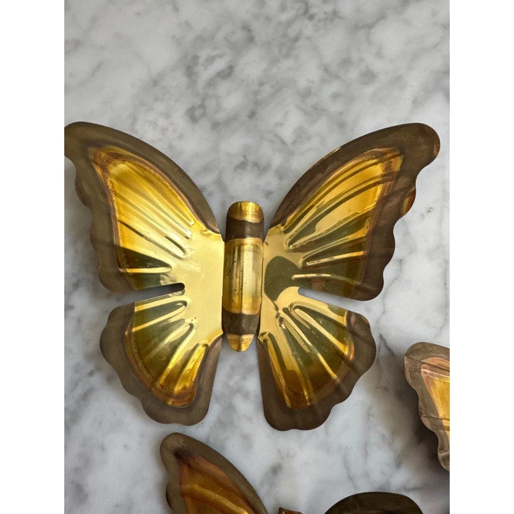 Vintage Brass Butterfly Wall Hanging Set of 3 Mid Century Modern Gold Metal Art